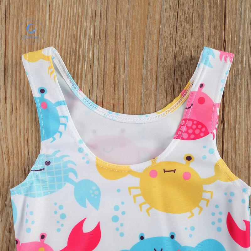 Qinlisey Breathable Little Girls One-piece Swimsuit, Summer Children Cute Crab/Donut Printing Sleeveless Swimwear for Vacation 4