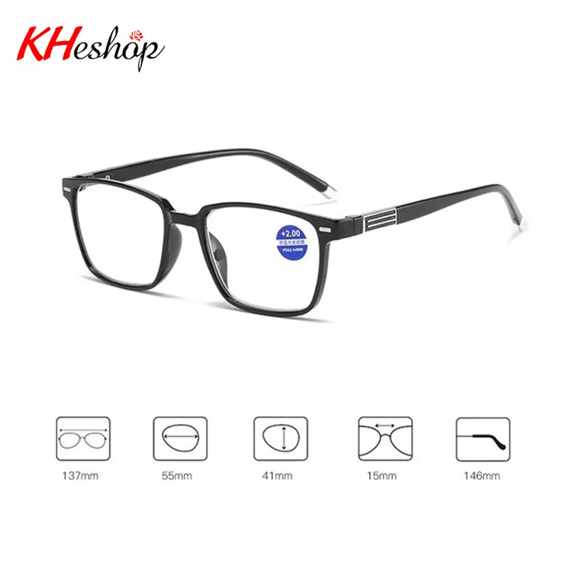 [Mã HY1208] Kính lão gọng Hàn Quốc cổ điển có độ phân giải cao tròng vuông Mắt Kính Tròng Kính 8