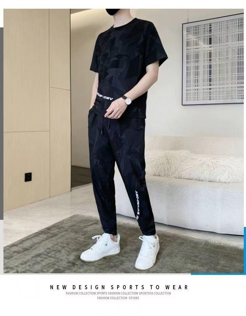Product Introduction of Wolf Warrior Family Summer Ice Silk Casual Set Men's Short Sleeve T-Shirt Trendy Stylish Sportswear Shorts Two-Piece Set Sneakers 31