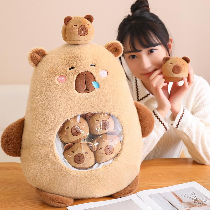 Gối Bánh Snack Chuột Capybara Có 6 Em Chuột Mini Bên Trong Đáng Yêu Mềm Mại Món Quà Dành Cho Mọi Lứa Tuổi Thú Bông Toy Thú Nhồi Bông Đồ Chơi