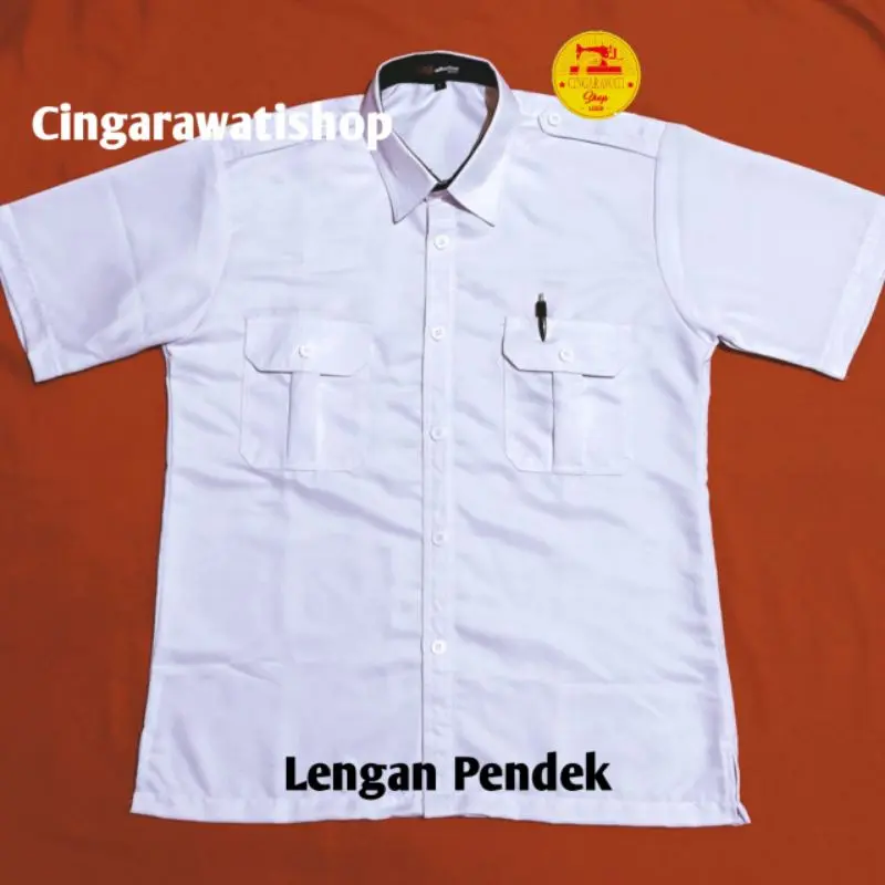 Kemeja PDH Putih PNS Pria dengan Kerah Dalam Hitam - Seragam Dinas Lengan Pendek Terbaru