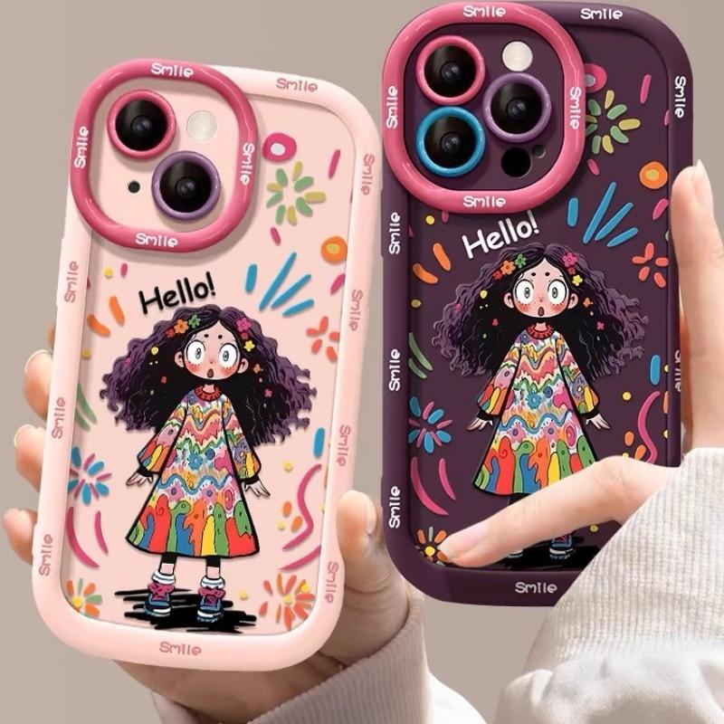 Cute Cartoon Girl Phone Case Compatible for iPhone 15 14 13 12 11 Pro Max X XR XS 8 7 Plus SE Colorful Soft Back Cover 0