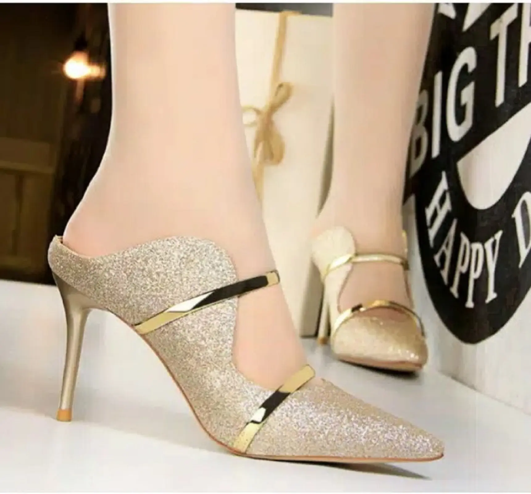 IDN sandal hak tinggi 9cm wanita gliter gt01 terbaru