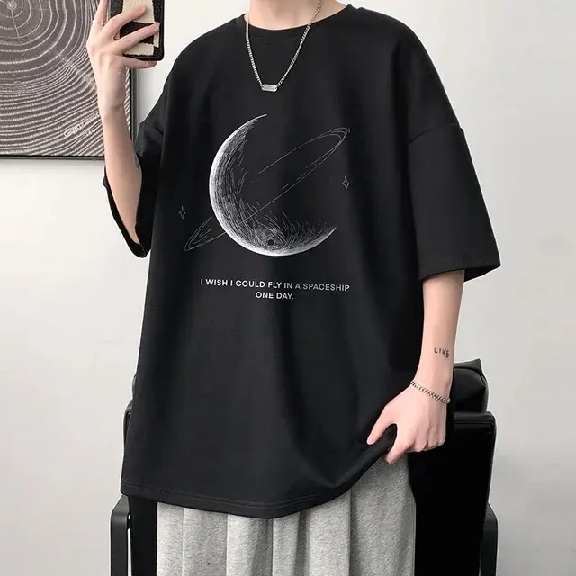 Áo thun họa tiết hệ hành tinh áo nam nữ unisex tay lỡ Menswear Cổ Tròn