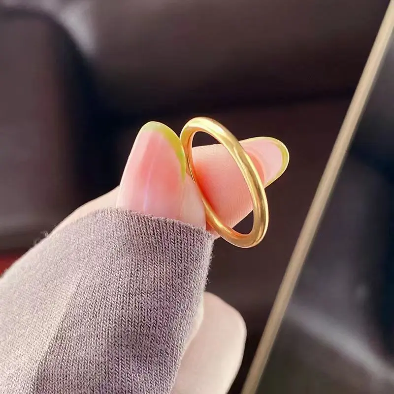 Ancient Style Simple Bracelet Glossy Ring Female Online Influencer Light Luxury New Normcore Gold Ring Titanium Steel No Fading Ring
