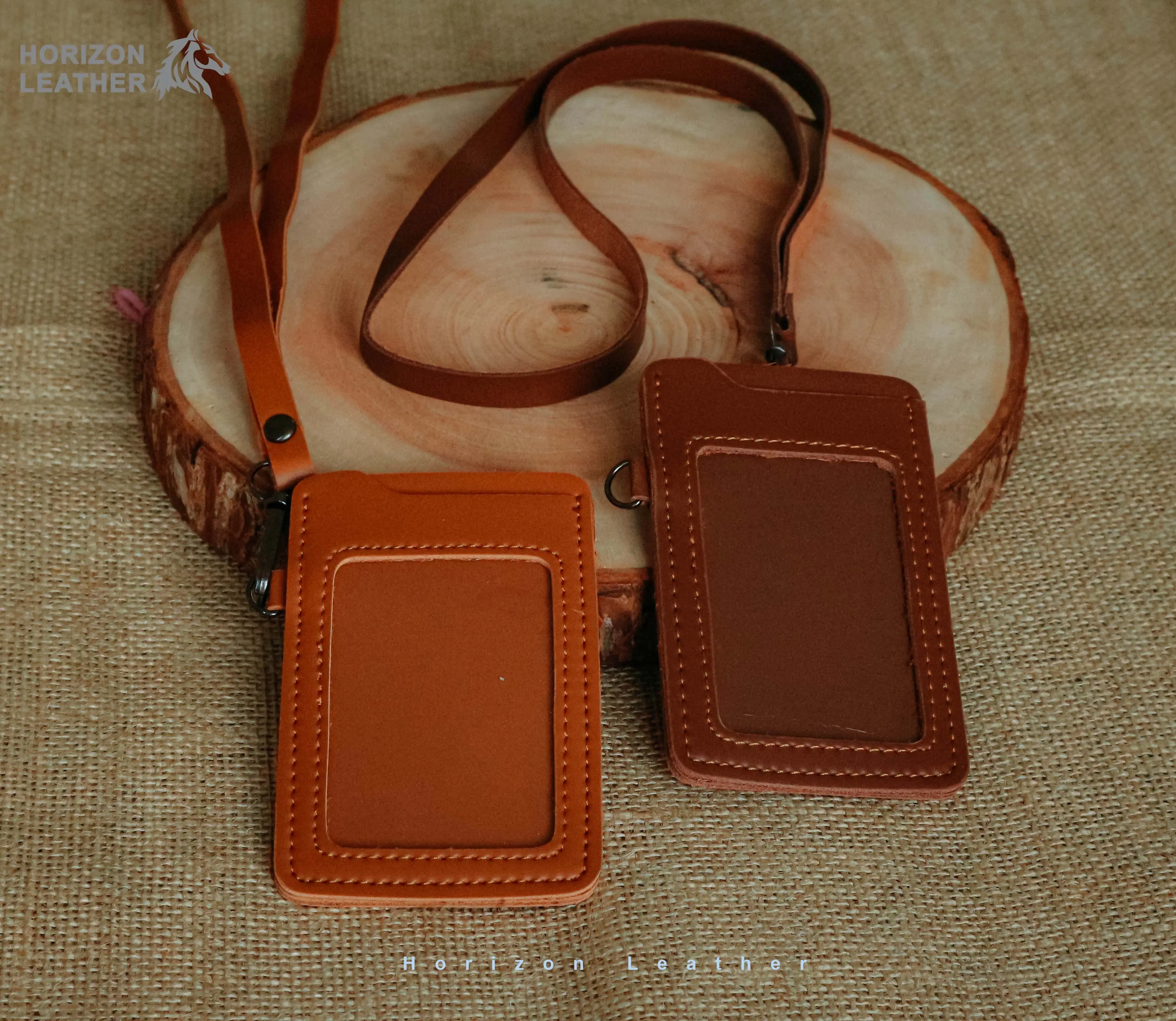 Name Tag Id Card Holder Kulit 2 Slot tali Foto