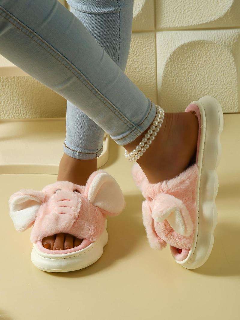 Product Introduction of Women's Cute Cartoon Elephant Design Plush Slippers, Casual Soft Comfortable Home Slippers, Warm Slippers for Indoor & Outdoor Use for Fall & Winter 12