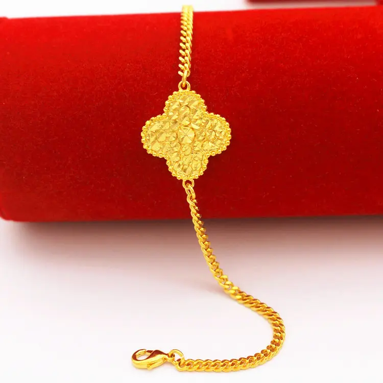 Copper Plating Vietnam Placer Gold Four-Leaf Clover Bracelet Women's Jewelry Korean Fashion Trend No Color Fading Ornament