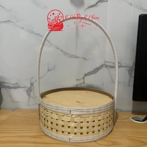 Giỏ Cắm Hoa-Trái Cây Hình Tròn Đan Tre Có Quai Xách Tiện Lợi( ĐI TỪ 2 CÁI) 3