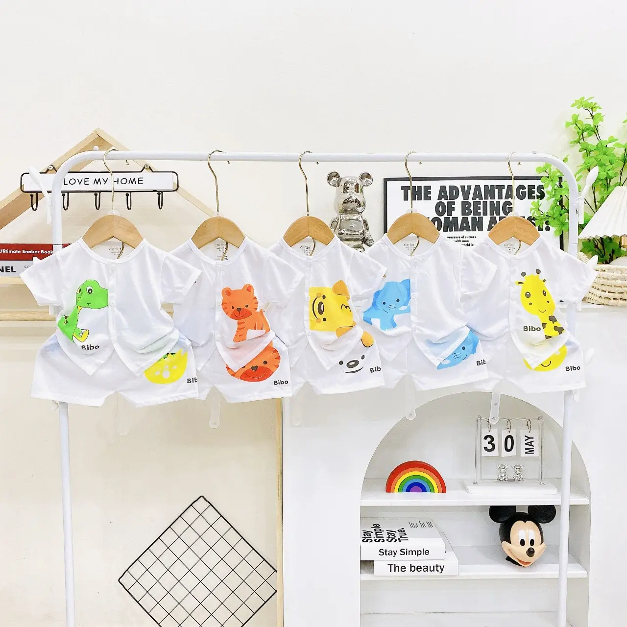 Sét 5 bộ quần áo cộc tay cotton 2 chiều cho bé 3-15kg (sét cộc voi) Vải Cotton quanao  tresosinh