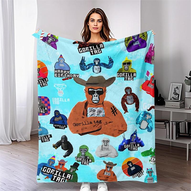 Product Introduction of Gorilla Game Tag Pattern Blanket, 1 Count Lightweight Flannel Blanket, Soft Sofa Bed Travel Camping Blanket, Cool Bedroom Bedroom Refresh Decor 0