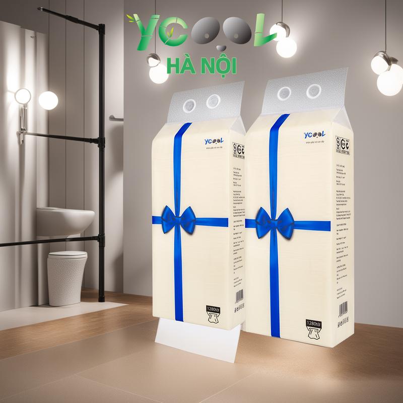 Thùng 6 bịch khăn giấy YCOOL giấy rút treo tường đa năng 1280 tờ 4 lớp bột gỗ nguyên chất ( tặng móc treo)