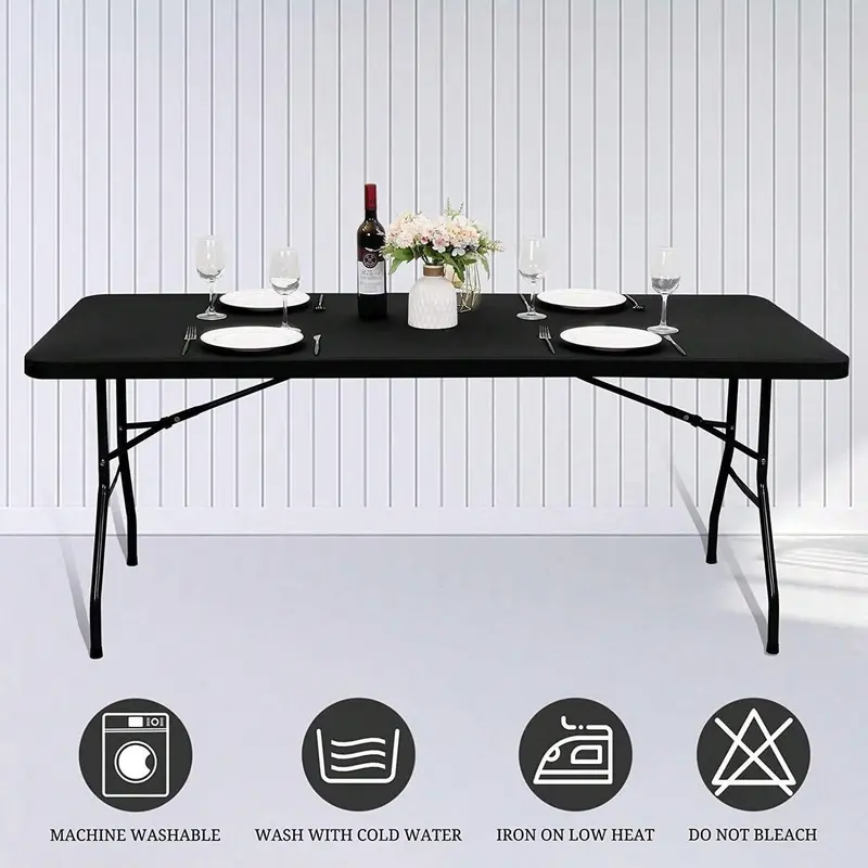 Solid Color Tablecloth, 1 Count Elastic Fitted Stretch Rectangular Tablecloth, Folding Washable and Wrinkle Resistant Patio Table Cover for Picnics, Outdoor Camping, Furniture,  Homedecor 5