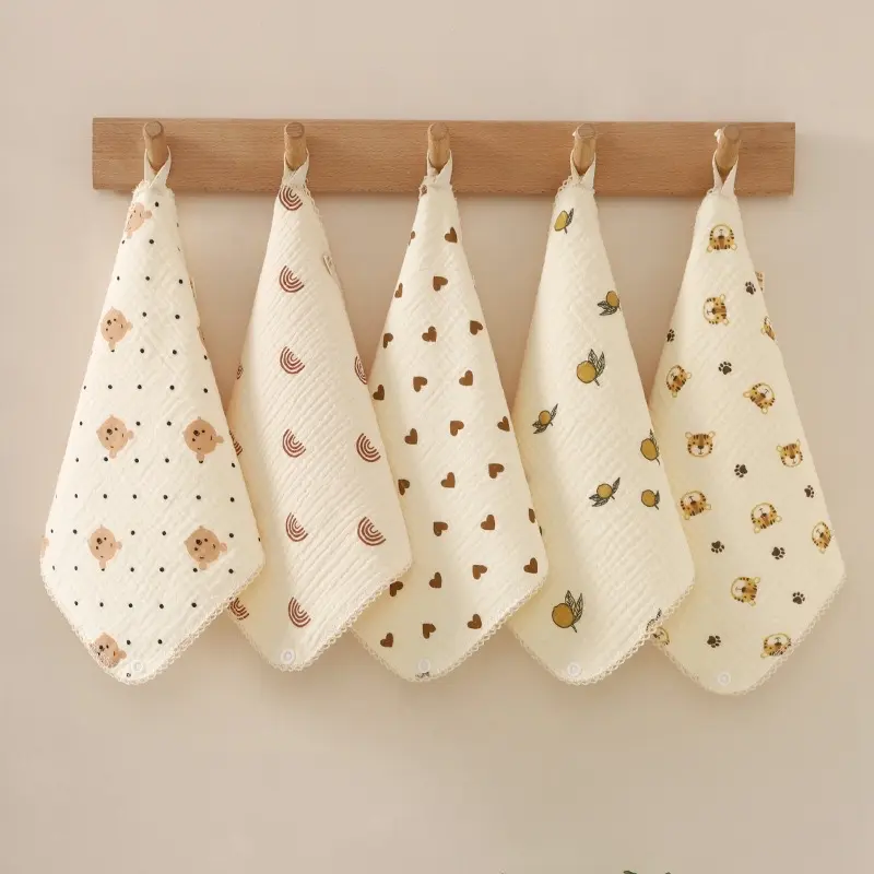 Sét 5 khăn yếm vải xô Muslin 2in1- Khăn sữa kèm yếm tam giác Cotton Kem Voi Len 0