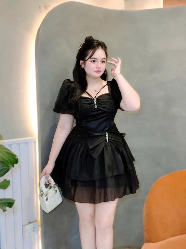 Đầm Đi tiệc tafta phối voan Đính Đá bigsize 55 kg - 90 kg