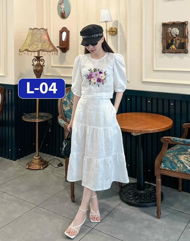 Set váy Mina, Set áo và chân váy có lớp lót chất liệu đũi tơ xước cao cấp và hình thêu nổi, set váy nữ sang chảnh có 7 màu, mặc tết dịu dàng Women Top 4