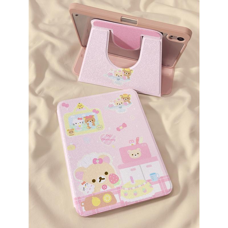 Vỏ máy tính bảng màu hồng làm bánh, thiết kế Rilakkuma, Thích hợp cho iPad Pro…