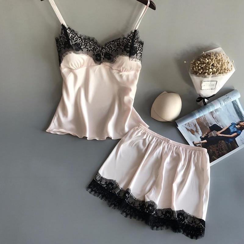 Đồ Ngủ Nữ, Không Tay, Bộ Cami Trang Trí Ren, Đồ Ngủ, Đồ Ngủ Satin, D5T4, Áo 6