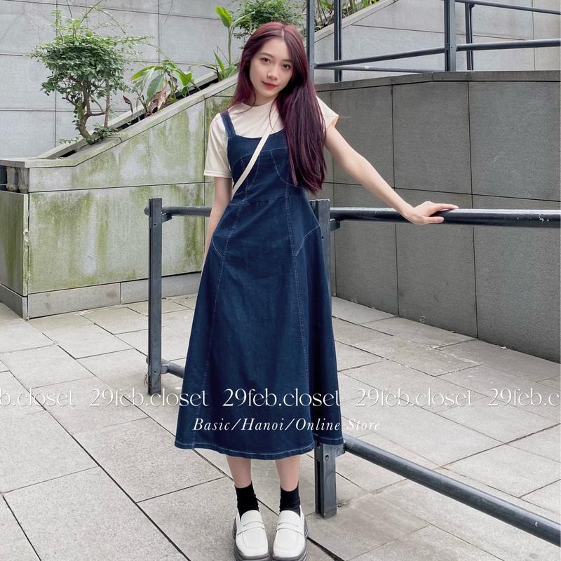 Váy jeans hai dây lưng chun dáng dài ulzzang - 29feb.closet - VV31 Nữ Dress
