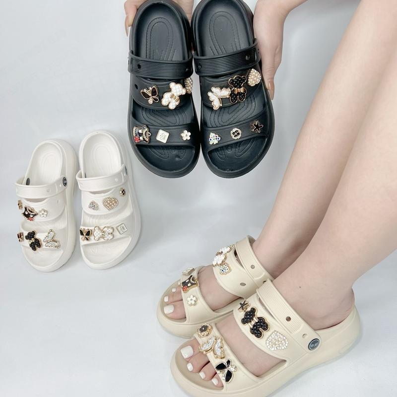 Dép Sandal 2 Quai Gắn Charm Gấu Trái Tim Đen Trắng Size 36-41 - Nữ, Jean, GiàY, Trai, Shoes, DéP (617)