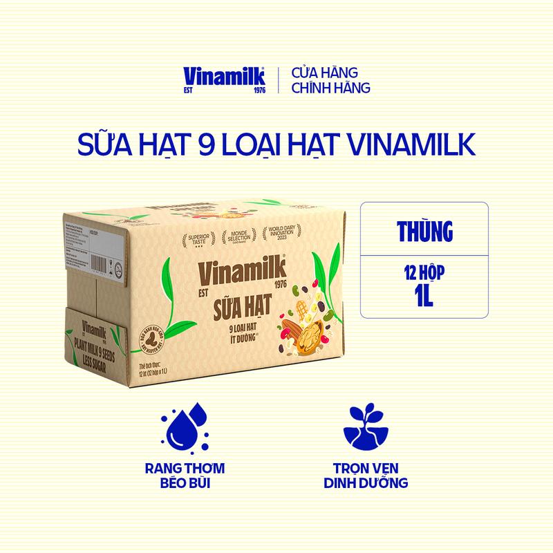 Thùng 12 hộp Sữa hạt 9 loại hạt Vinamilk - Hộp giấy 1L sữa  9 loại hạt