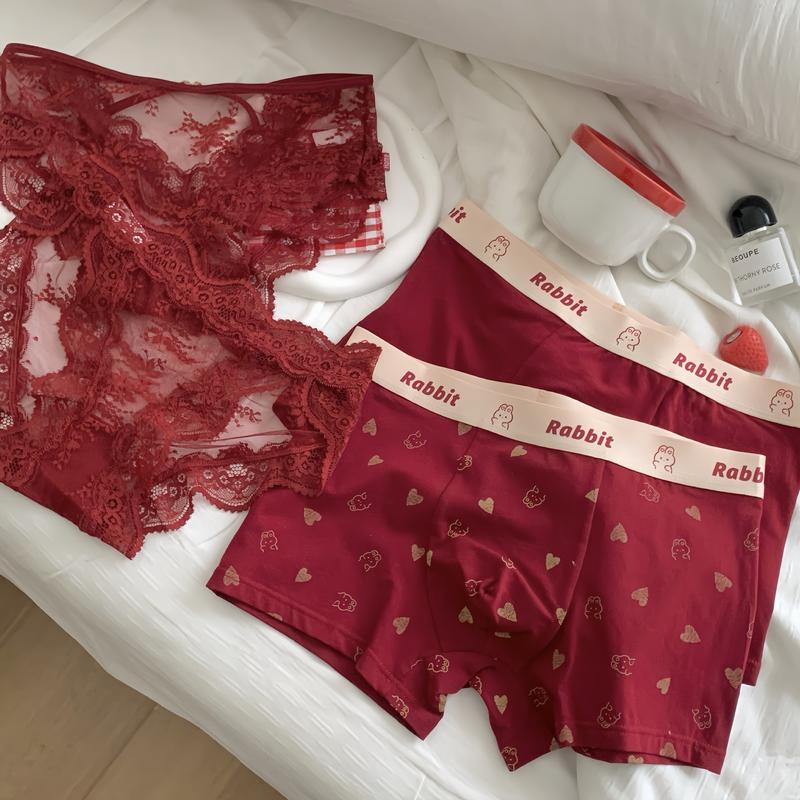 D1 - Quần Lót Đỏ Đồ Đôi Nam Nữ Quần Boxer Sịp Cotton Thun Menswear đồ lot