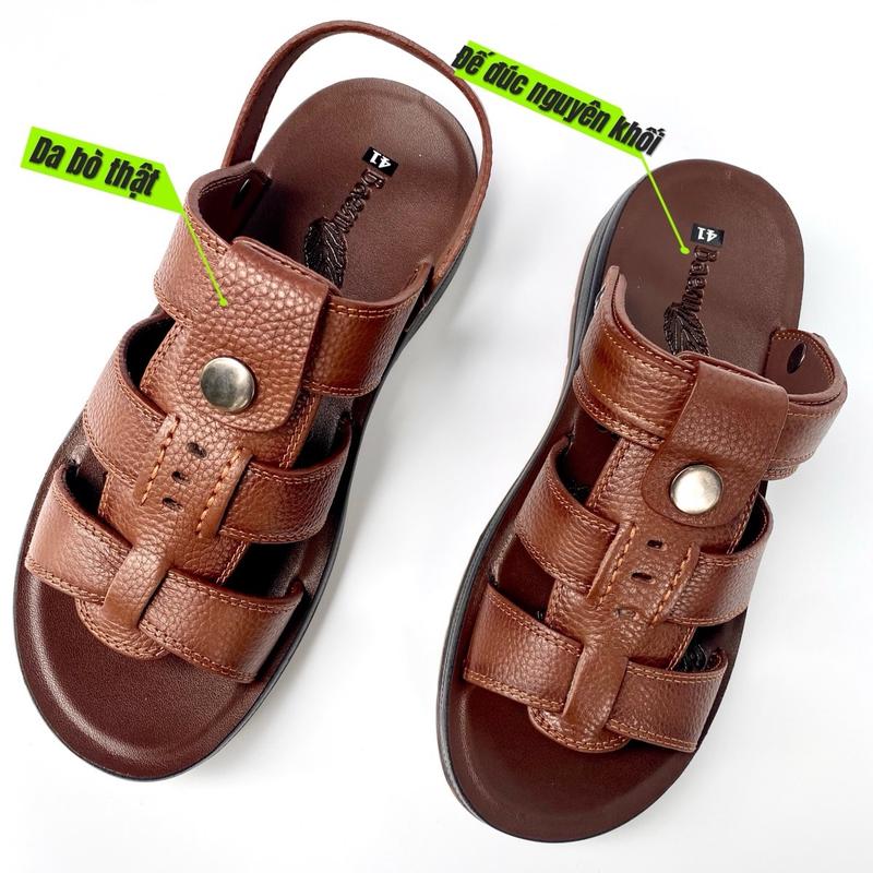 Dép Rọ DA BÒ-ĐẾ KẾP màu nâu cafe sang trọng size 37-43- bảo hành 12 tháng- đổi size miễn phí tận nhà  Đế Bằng 3,5cm Nam DéP Sandal Nhung Cao Su Đồng su da