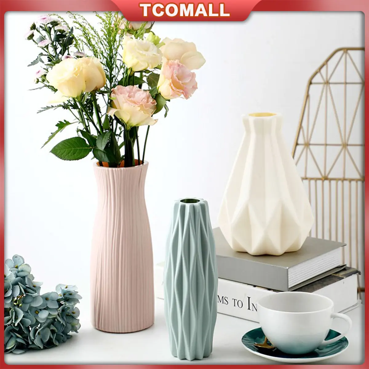 Ins Vase PE Plastic Flower Vase Nordic Style Home Decoration Hall Plastic Imitation Ceramic Vase Hydroponic Flower Vase Ornaments vase