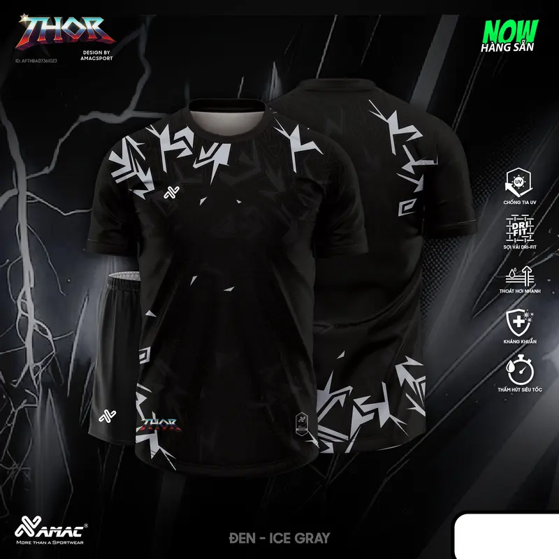 Bộ Quần Áo Đá Bóng Không Logo AMAC Thor, Vải Thun Mè Lục Giác Thoáng Mát, Thấm Hút Mồ Hôi Tốt, Thoát Khí Tốt, Đò Đá Banh Bảo Khang Sport 0