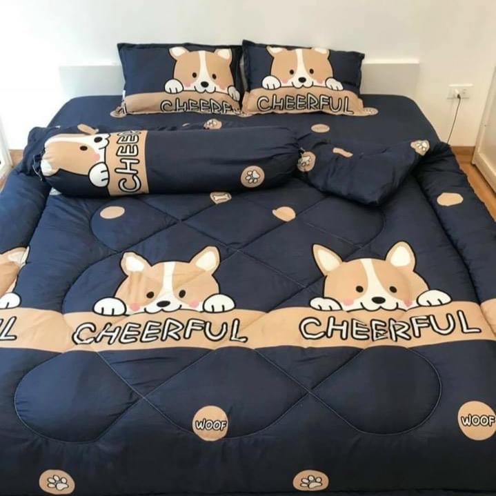 Bộ 5 món ga gối có chăn mền phao poly cotton trần bông dày được chọn mẫu