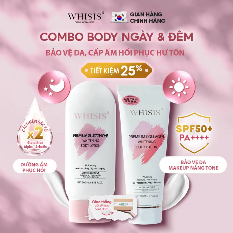 HOT] Kem Dưỡng Da Body Ban Đêm WHISIS Premium Glutathione Whitening Body  Lotion 200ml Cấp Ẩm Sâu, Dưỡng Da Mềm Mịn
