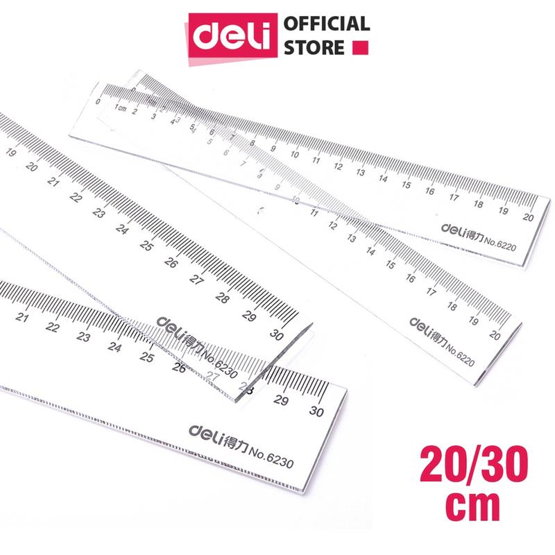 Thước kẻ trong suốt 18cm 20cm 30cm học sinh đi học Deli - Thước kẻ in rõ nét không dễ gãy dùng để kẻ thẳng và đo lường