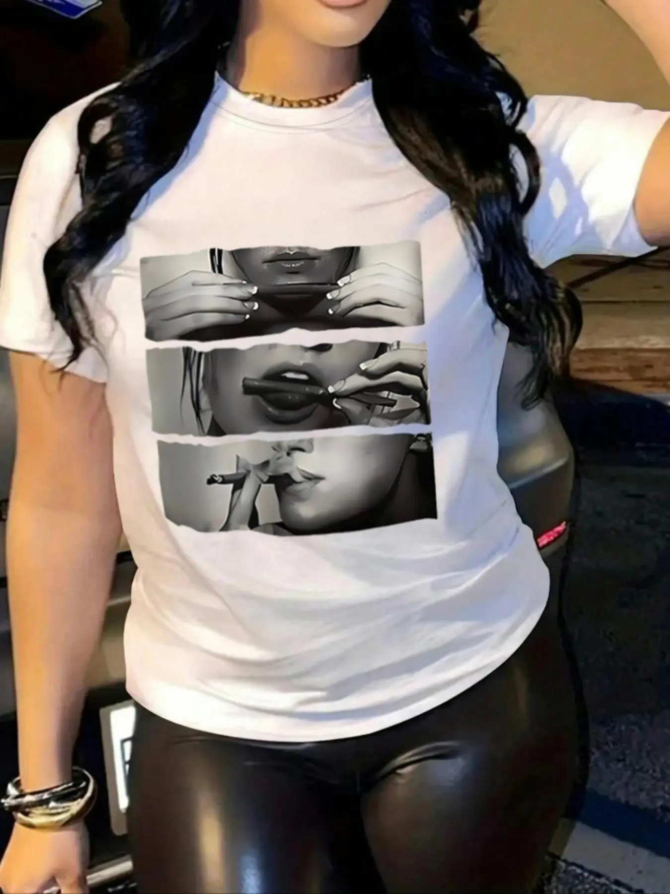 Women's Figure Print Round Neck Tee, Casual Short Sleeve Crew Neck T-shirt for Summer, Fashion Women's Top for Daily Wear