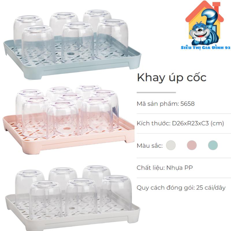 Giá úp ly có khay hứng nước khô ráo, tiện dụng,Khay úp cốc để bàn uống nước 5658