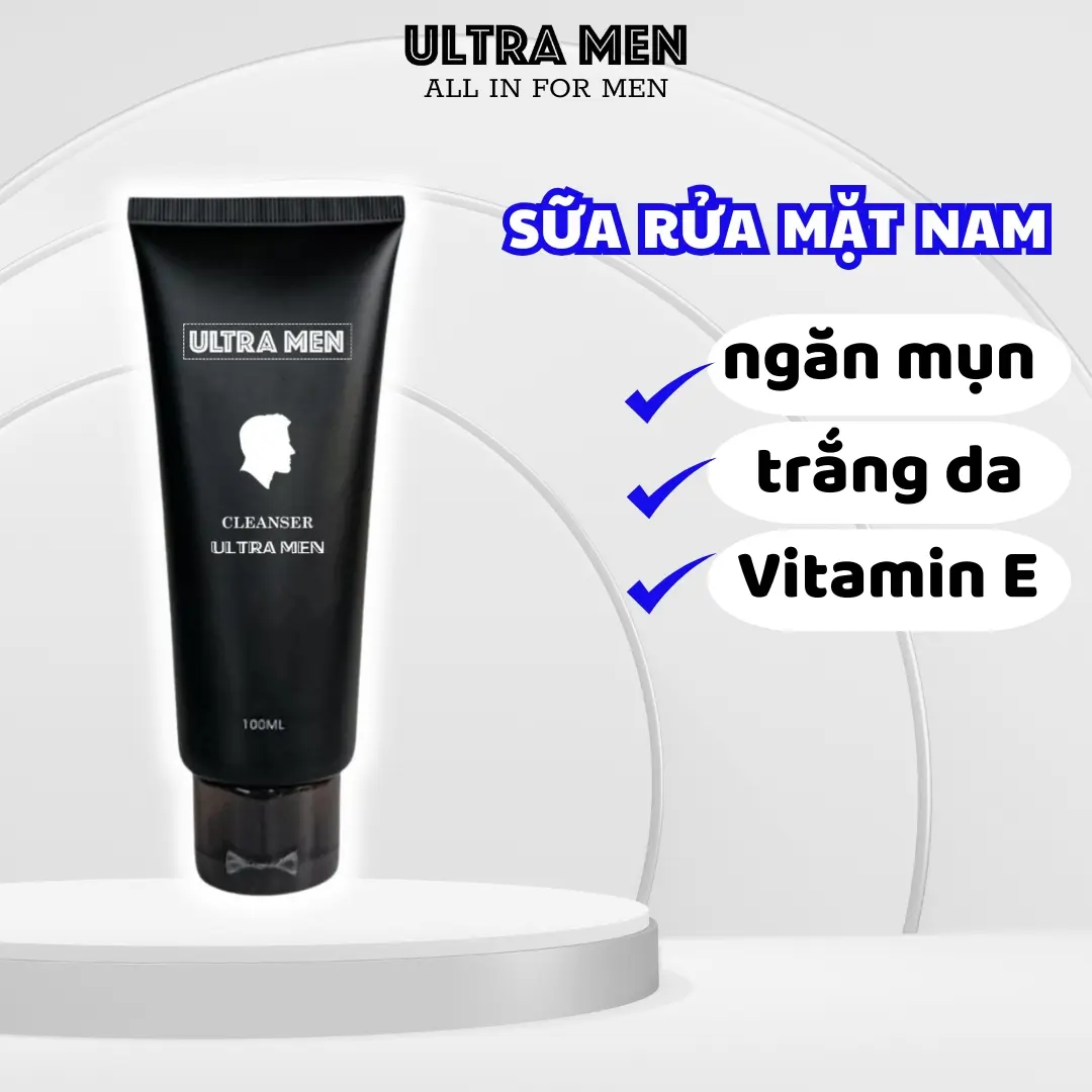Sữa rửa mặt trắng da , giảm mụn , bổ sung vitamin E , B1 cleanser chính hãng ultra men 100g cho nam