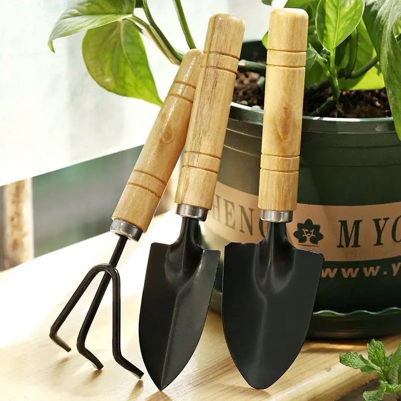 Bộ dụng cụ làm vườn mini cán gỗ chắc chắn (3 món) 3