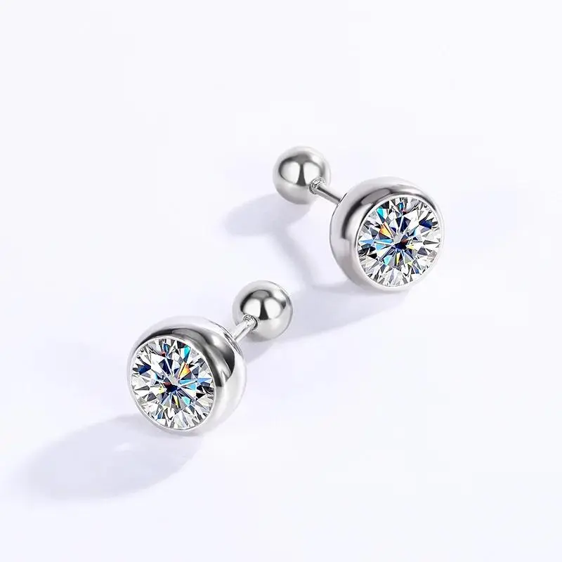LLXYW Each 0.1-2ct D Color Moissanite Stud Earrings Round Brilliant Cutting S925 Sterling Silver Ear Studs for Women