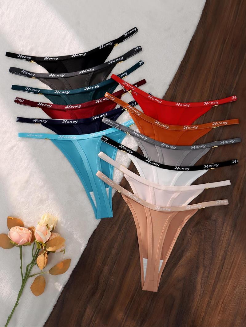 Product Introduction of Women's Letter Tape Drop Waist Thong, Soft Comfy Breathable Panty for Daily Wear, Women's Underwear for All Seasons 2