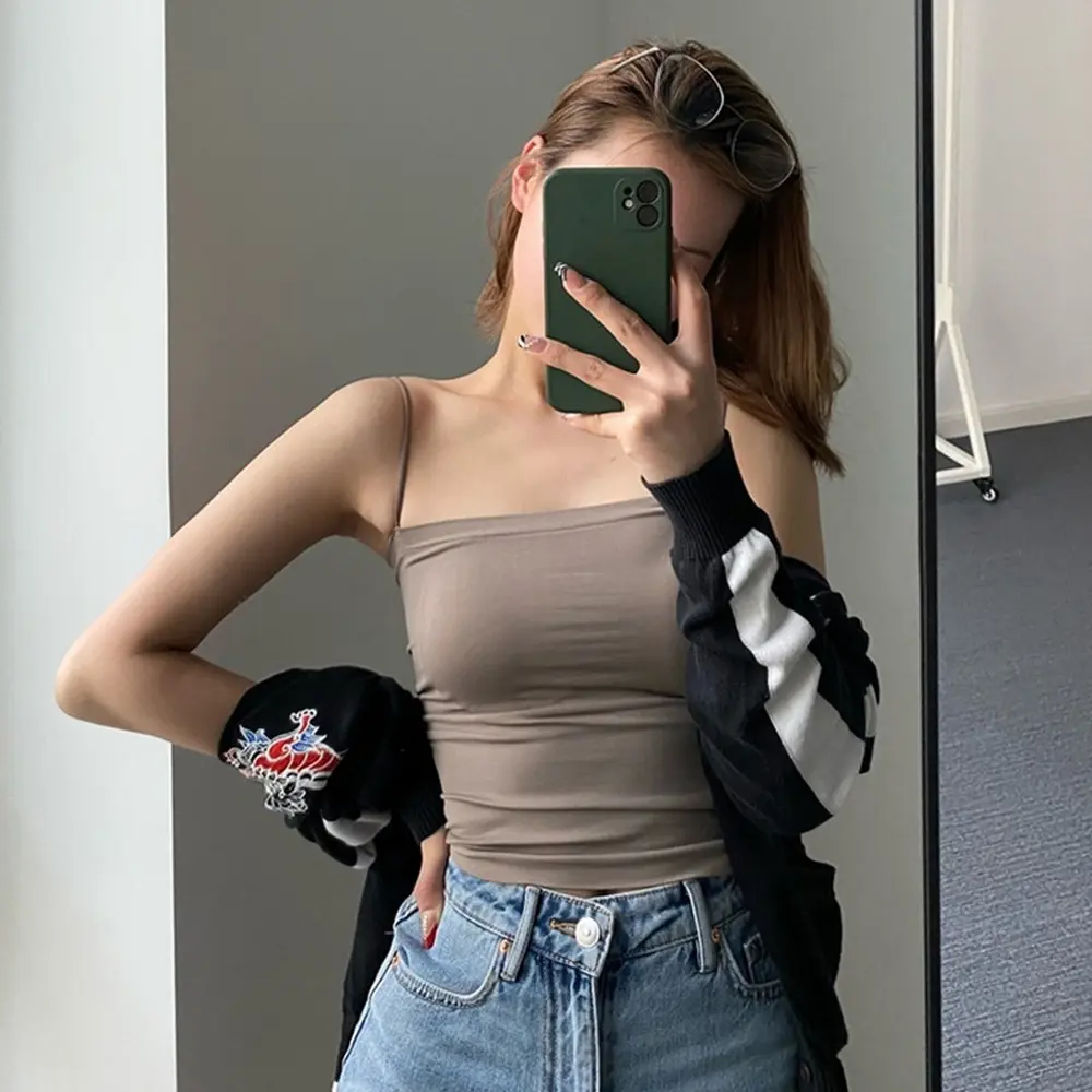 Summer Spice Girls Solid Color Camisole Vest Women's Underwear Chest Pad Thin Shoulder Strap Base Tube Top Inter Outer Wear Women's Corset Lady Bustier Bralettes Bra