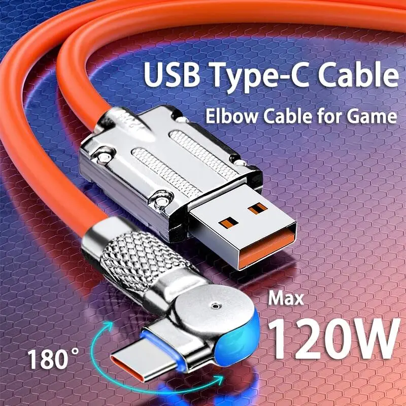 Cáp Type C, Sạc nhanh 120W 7A, Cáp Khuỷu Tay Xoay, Dành Cho Bộ Sạc Điện Thoại Xiaomi Và Samsung, Làm Bằng Silicon Lỏng, Cáp USB C 0