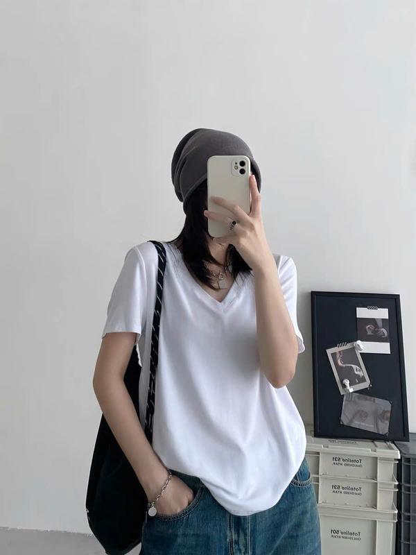ÁO THUN CỔ TIM NỮ TRƠN DỄ PHỐI ĐỒ OVERSIZE <72KG Top Cổ Tròn Nữ Cotton Women 9