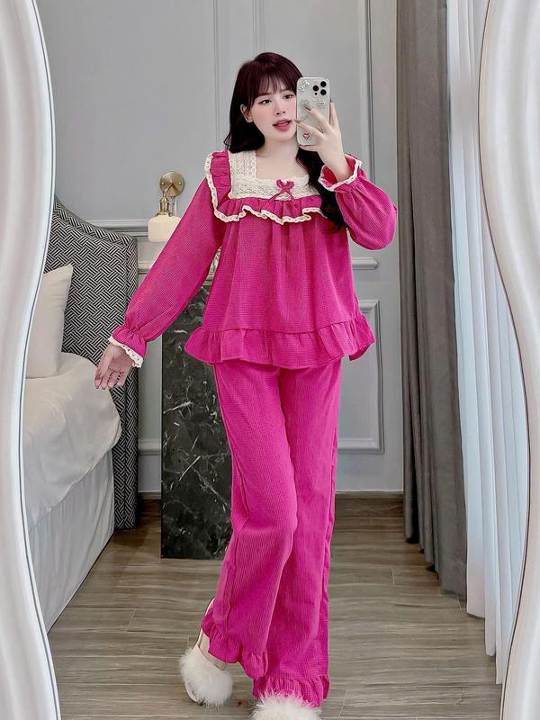 Set Bộ Ngủ Nữ Tiểu Thư Phối Ren Tầng Béo, Bộ Đồ Dáng BabyDoll Carro Nhiều Màu lựa chọn Chất Mềm - S39 Áo