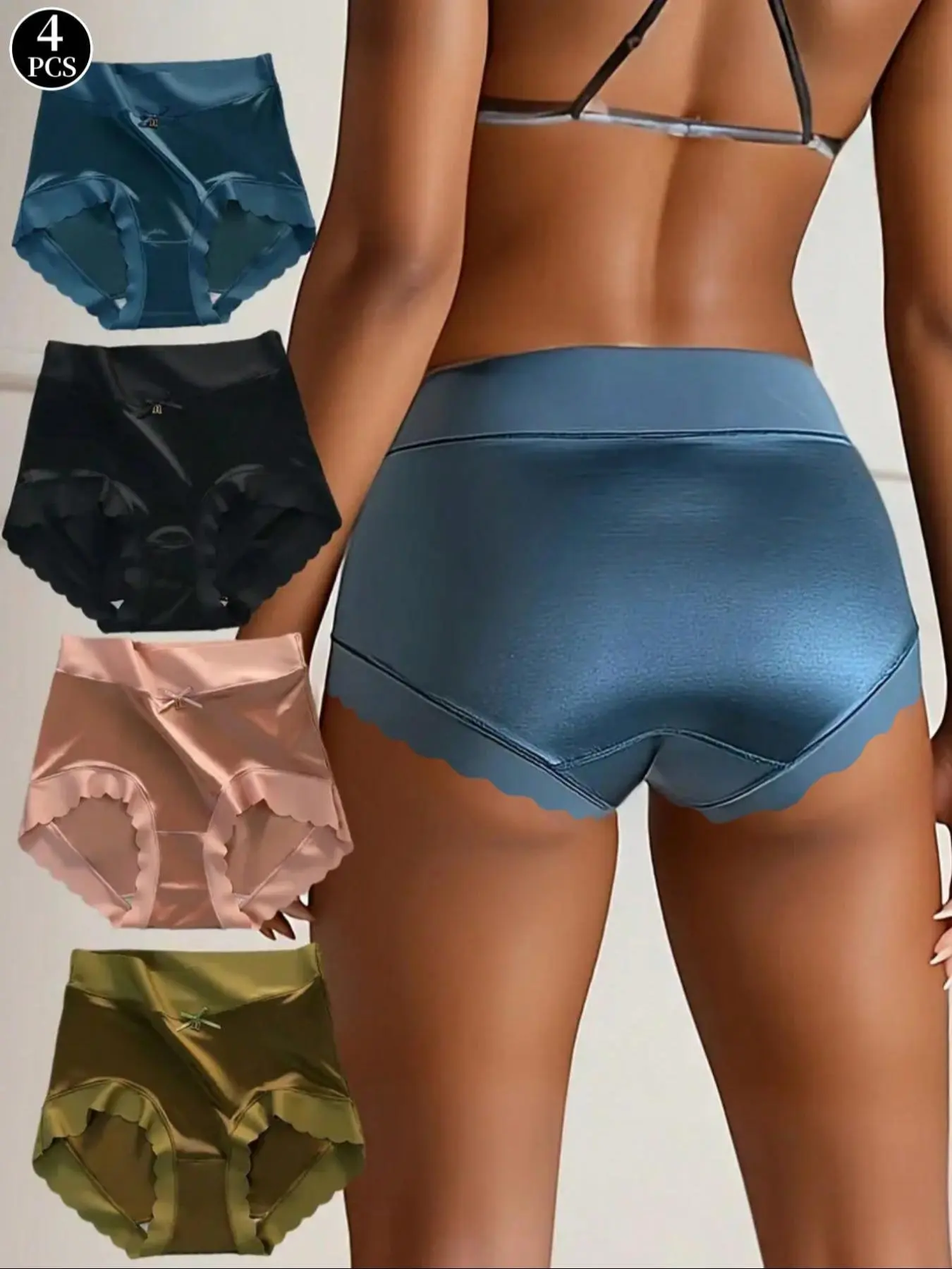 Women's Solid Color Scallop Trim Bow Decor Panty, Soft Tight Fit Comfy Breathable Knicker for Daily Wear, Underwear for All Seasons, Underwear for Women
