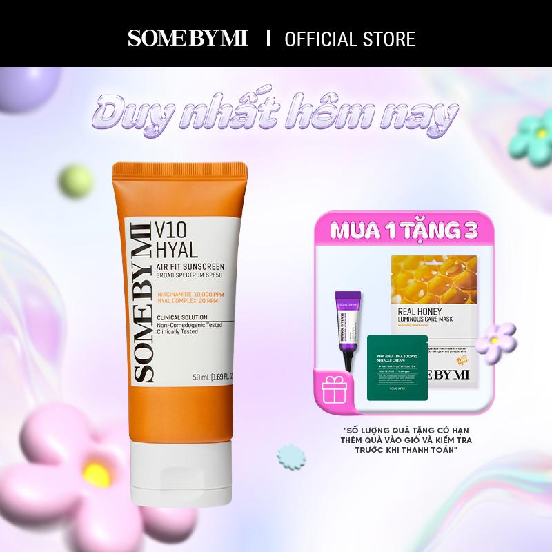 [Quà tặng 1 kem mắt 3ml + 1 mask real + 1 kem aha 1.2g] Some By Mi Kem chống nắng mỏng nhẹ V10 Hyal Air Fit Sunscreen SPF50+ PA++++ 50ml