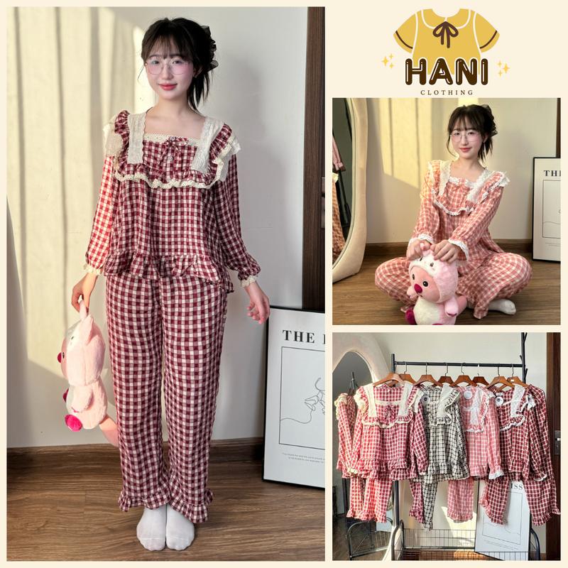 Bộ Đồ Ngủ Nữ Pijama Đũi Nhung Tiểu Thư HANI SK08 Thiết Kế Đáng Yêu Chất Mềm Mịn Mát Xmas Tết