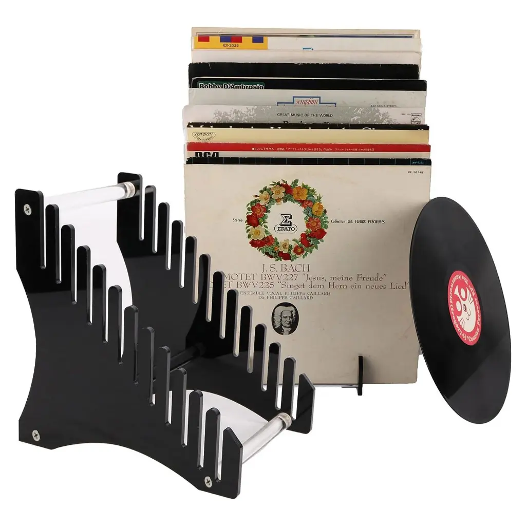 Giá Đỡ Lưu Trữ Bản Ghi Vinyl Màu Đen, Giá Trưng Bày Bản Ghi Vinyl Acrylic 12 Khe, Giá Đỡ Bản Ghi