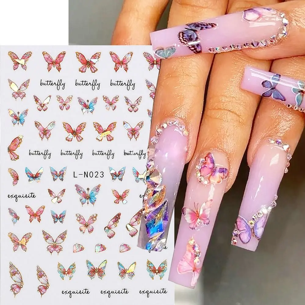 New 3D Charm Nail Sticker Colorful Elegant Laser Butterfly Adhesive Sliders Decals Nail Art Decorations For Nails