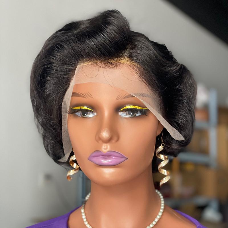 Product Introduction of New Arrival Short Virgin Human Hair Pixie Cut Curly Human Hair Wig,Cheap Perruque 13x4 Top Swiss Lace Wigs for Women 2