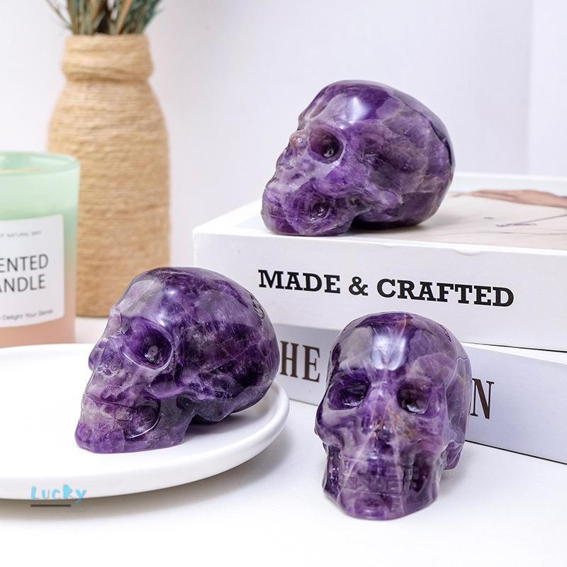 Điêu Khắc Đầu Lâu Thạch Anh Tím Giả Tưởng Tự Nhiên, Mỏ Đá Thô, Pha Lê Halloween Tiêu Chuẩn, Đồ Thủ Công Trang Trí, Đồ Trang Trí 2