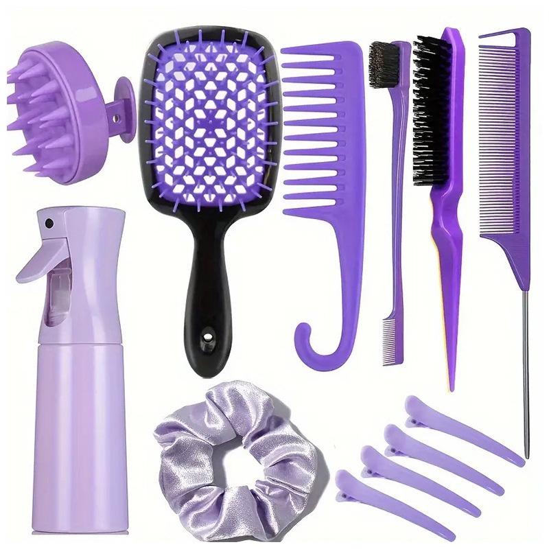 Product Introduction of 12 Pieces Hairdressing Comb Spray Bottle Shampoo Comb Fluffy Tail Comb Wide-Tooth Comb Hair Bands Duckbill Clip Suit 3